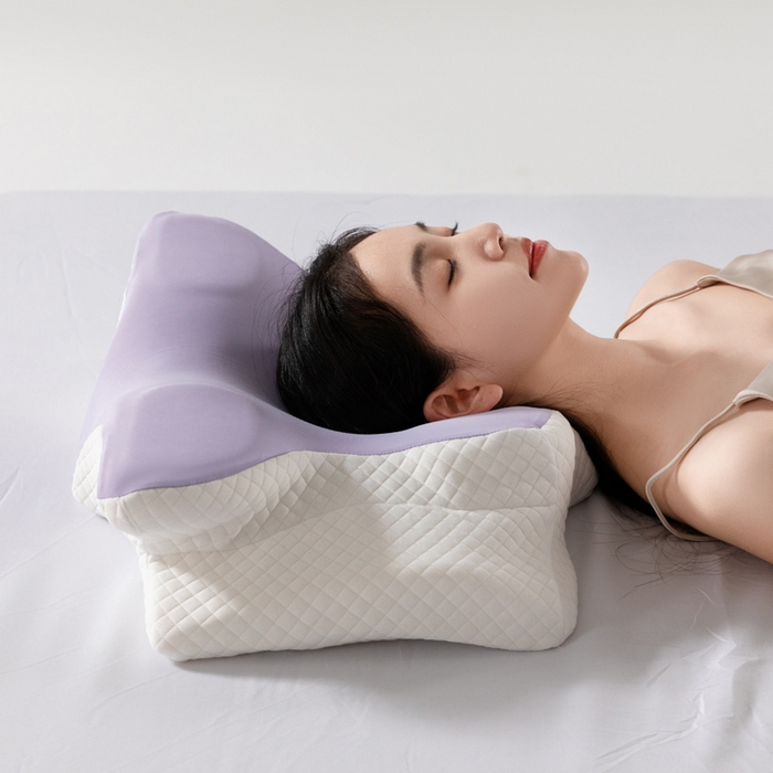 91家纺网 家纺一手货源 找家纺 初铭记忆枕 2026新款跨境支撑性牛角枕飞机枕碟形枕枕头慢回弹枕芯 紫色