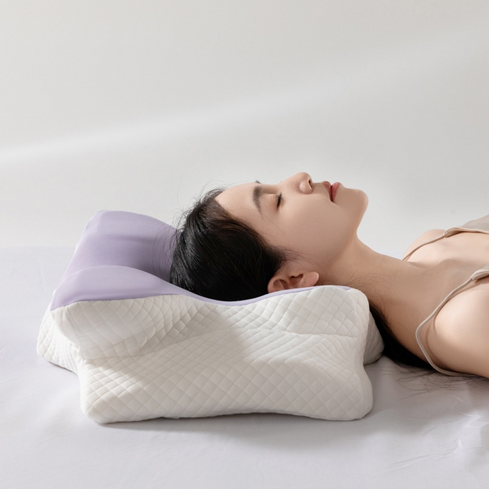 91家纺网 家纺一手货源 找家纺 初铭记忆枕 2026新款跨境支撑性牛角枕飞机枕碟形枕枕头慢回弹枕芯 紫色