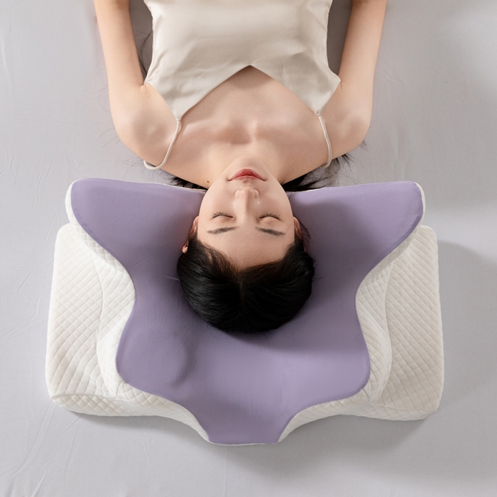 91家纺网 家纺一手货源 找家纺 初铭记忆枕 2026新款跨境支撑性牛角枕飞机枕碟形枕枕头慢回弹枕芯 紫色