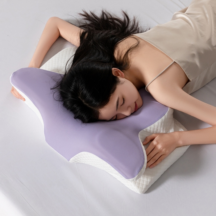 91家纺网 家纺一手货源 找家纺 初铭记忆枕 2026新款跨境支撑性牛角枕飞机枕碟形枕枕头慢回弹枕芯 紫色