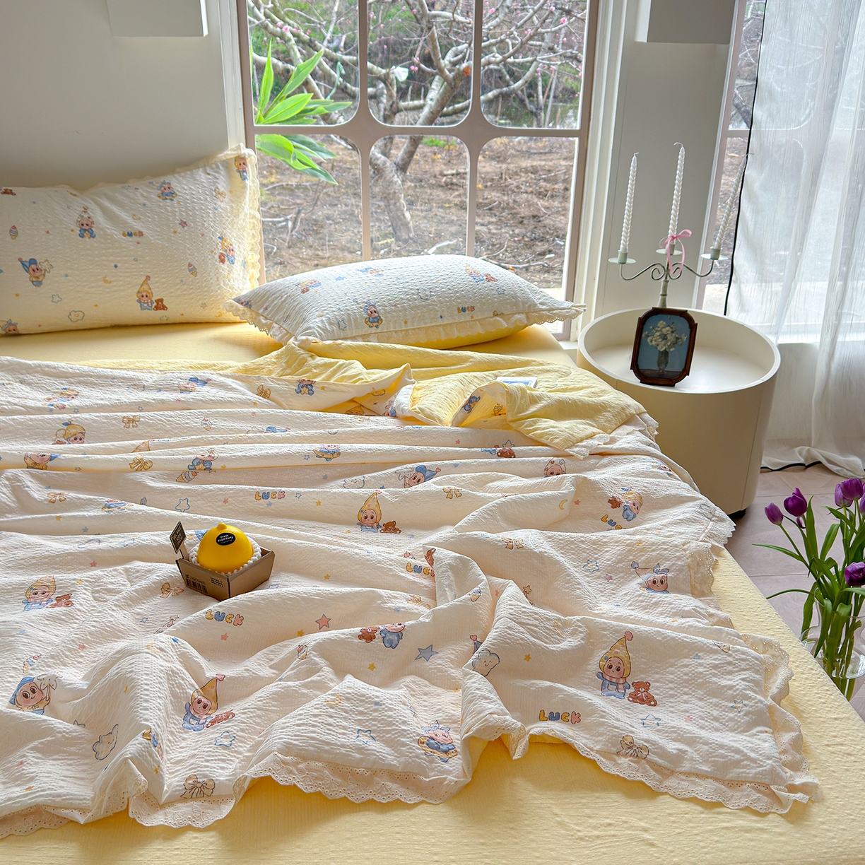 91家纺网 家纺一手货源 找家纺 （总）竹合家纺 2026新品泡芙纱夏被四件套全棉镂空花边泡泡皱皱纱夏凉被