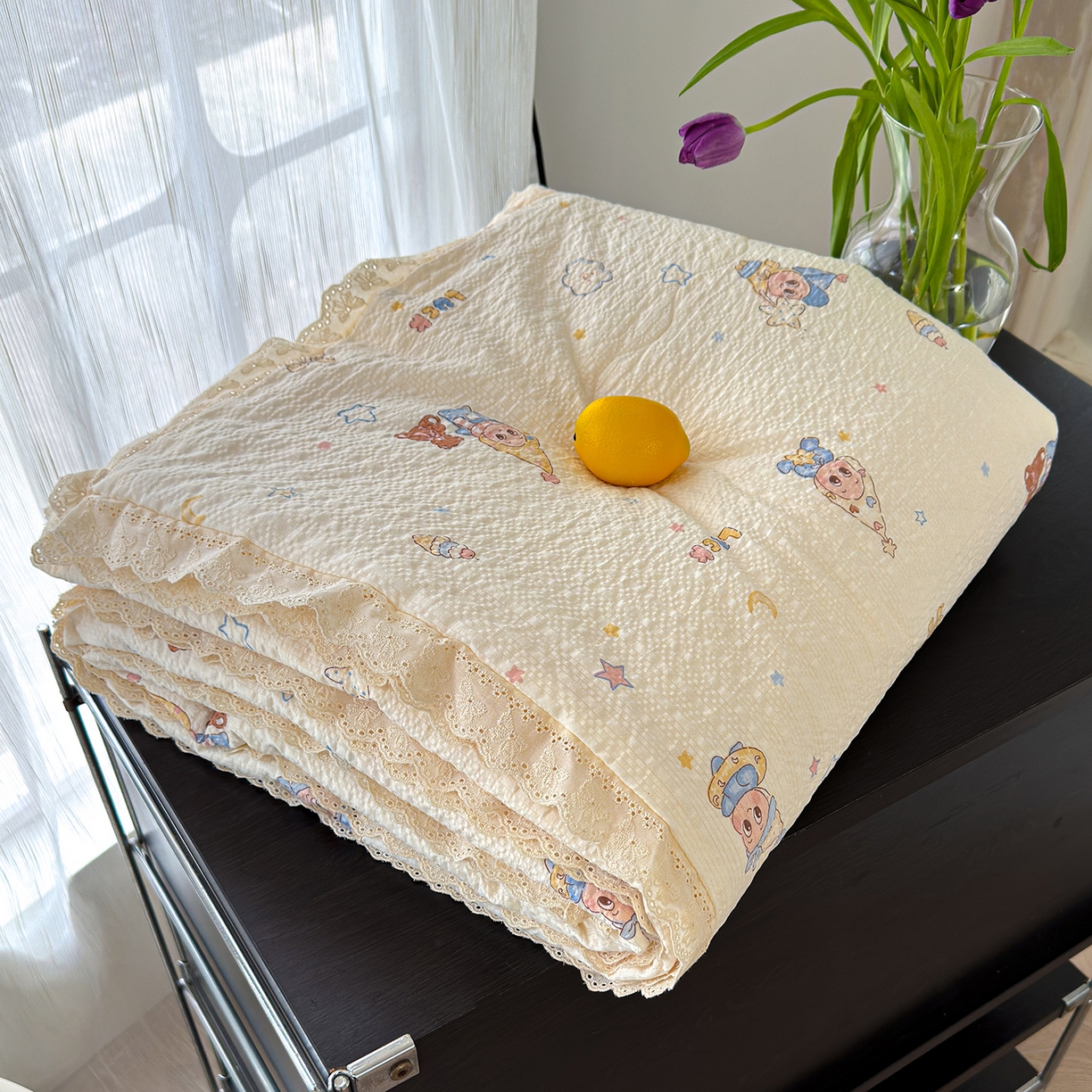 91家纺网 家纺一手货源 找家纺 （总）竹合家纺 2026新品泡芙纱夏被四件套全棉镂空花边泡泡皱皱纱夏凉被