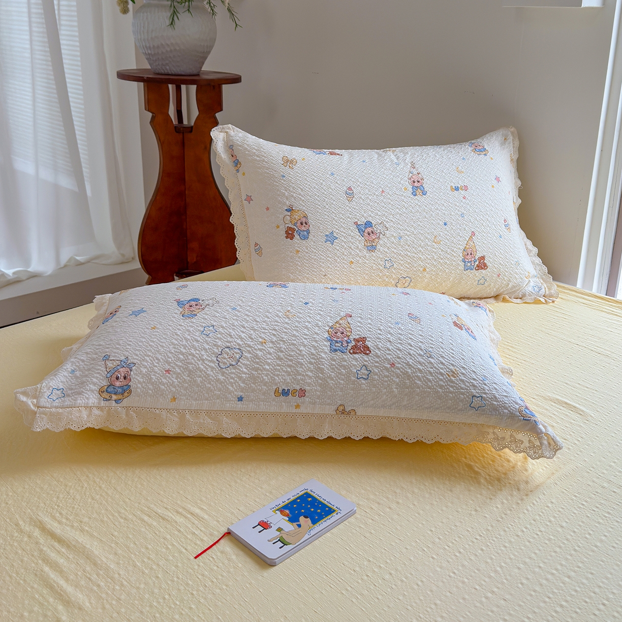 91家纺网 家纺一手货源 找家纺 （总）竹合家纺 2026新品泡芙纱夏被四件套全棉镂空花边泡泡皱皱纱夏凉被