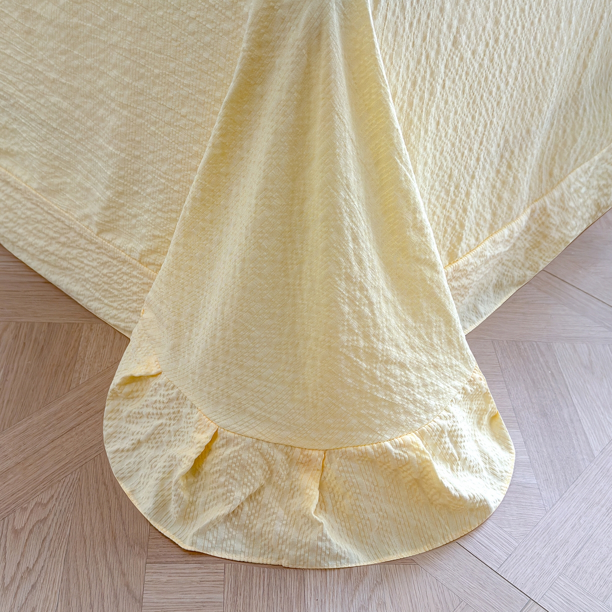 91家纺网 家纺一手货源 找家纺 （总）竹合家纺 2026新品泡芙纱夏被四件套全棉镂空花边泡泡皱皱纱夏凉被