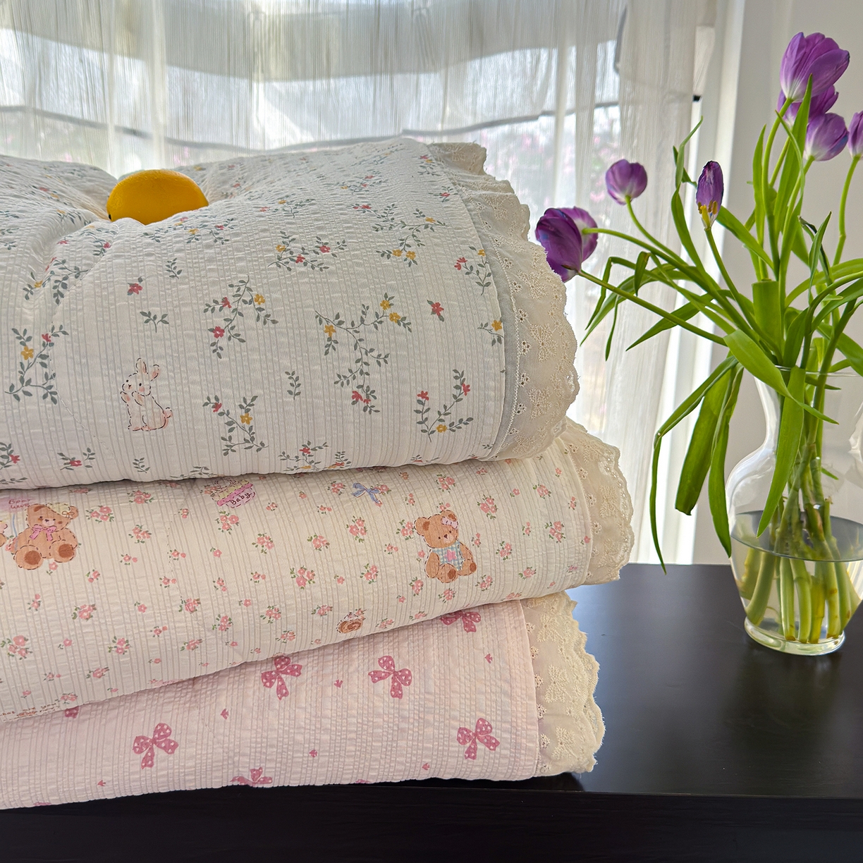 竹合家纺 2026新品泡芙纱夏被四件套全棉镂空花边泡泡皱皱纱夏凉被 组合图