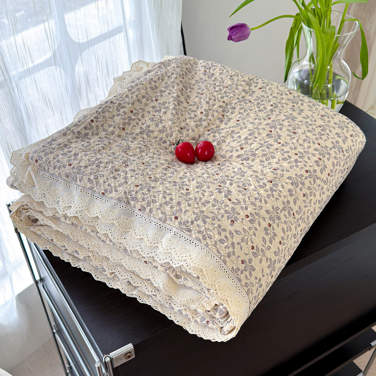 91家纺网 家纺一手货源 找家纺 竹合家纺 2026新品泡芙纱夏被四件套全棉镂空花边泡泡皱皱纱夏凉被 秋实