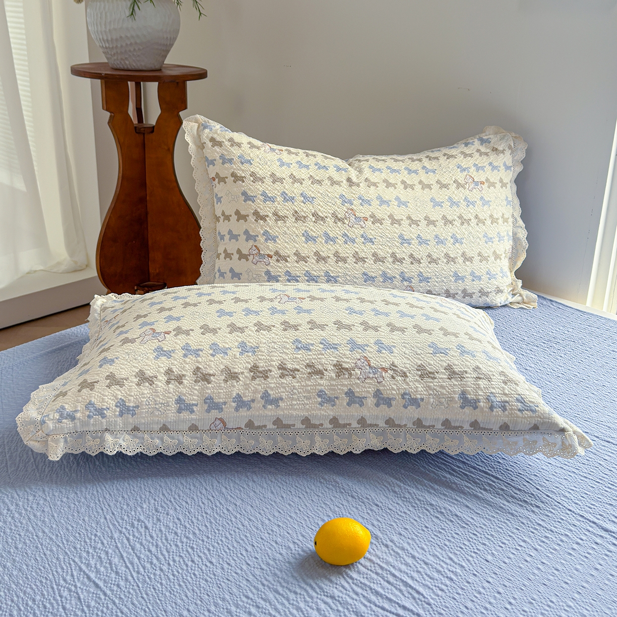 91家纺网 家纺一手货源 找家纺 竹合家纺 2026新品泡芙纱夏被四件套全棉镂空花边泡泡皱皱纱夏凉被 马上有钱