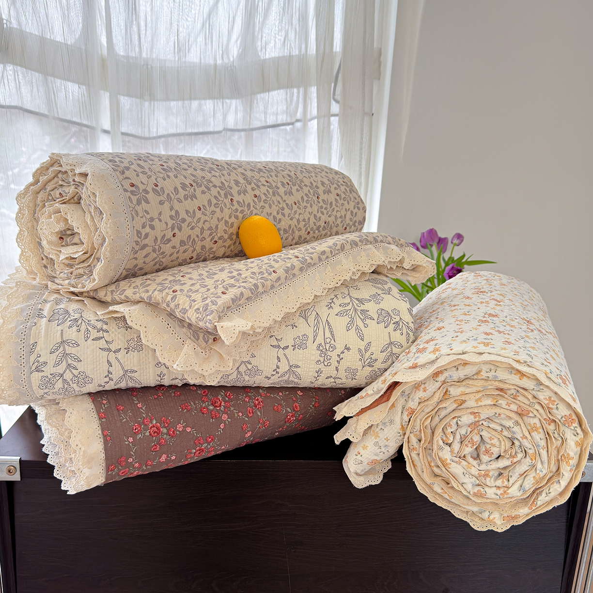 91家纺网 家纺一手货源 找家纺 竹合家纺 2026新品泡芙纱夏被四件套全棉镂空花边泡泡皱皱纱夏凉被 组合图