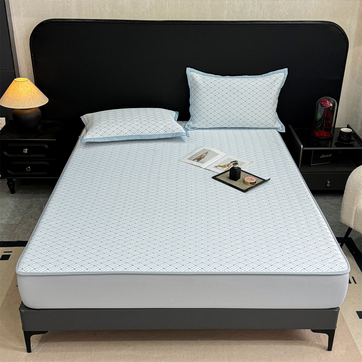 91家纺网 家纺一手货源 找家纺 （总）源舍家纺 2026新款爆款饼干花韩国豆豆A类凉席可机洗床笠款