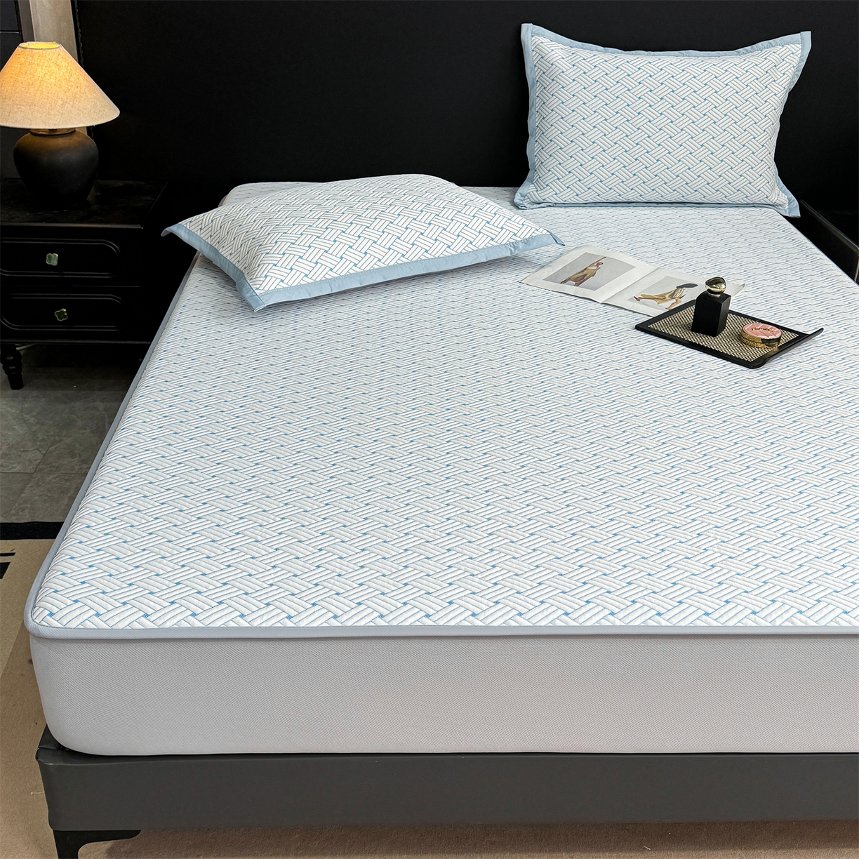 91家纺网 家纺一手货源 找家纺 （总）源舍家纺 2026新款爆款饼干花韩国豆豆A类凉席可机洗床笠款