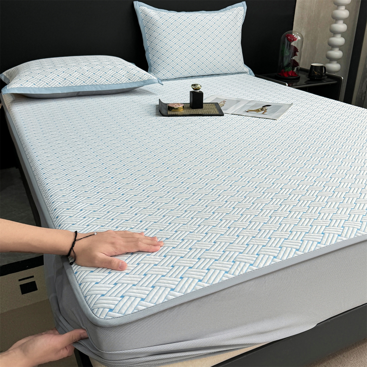 91家纺网 家纺一手货源 找家纺 （总）源舍家纺 2026新款爆款饼干花韩国豆豆A类凉席可机洗床笠款