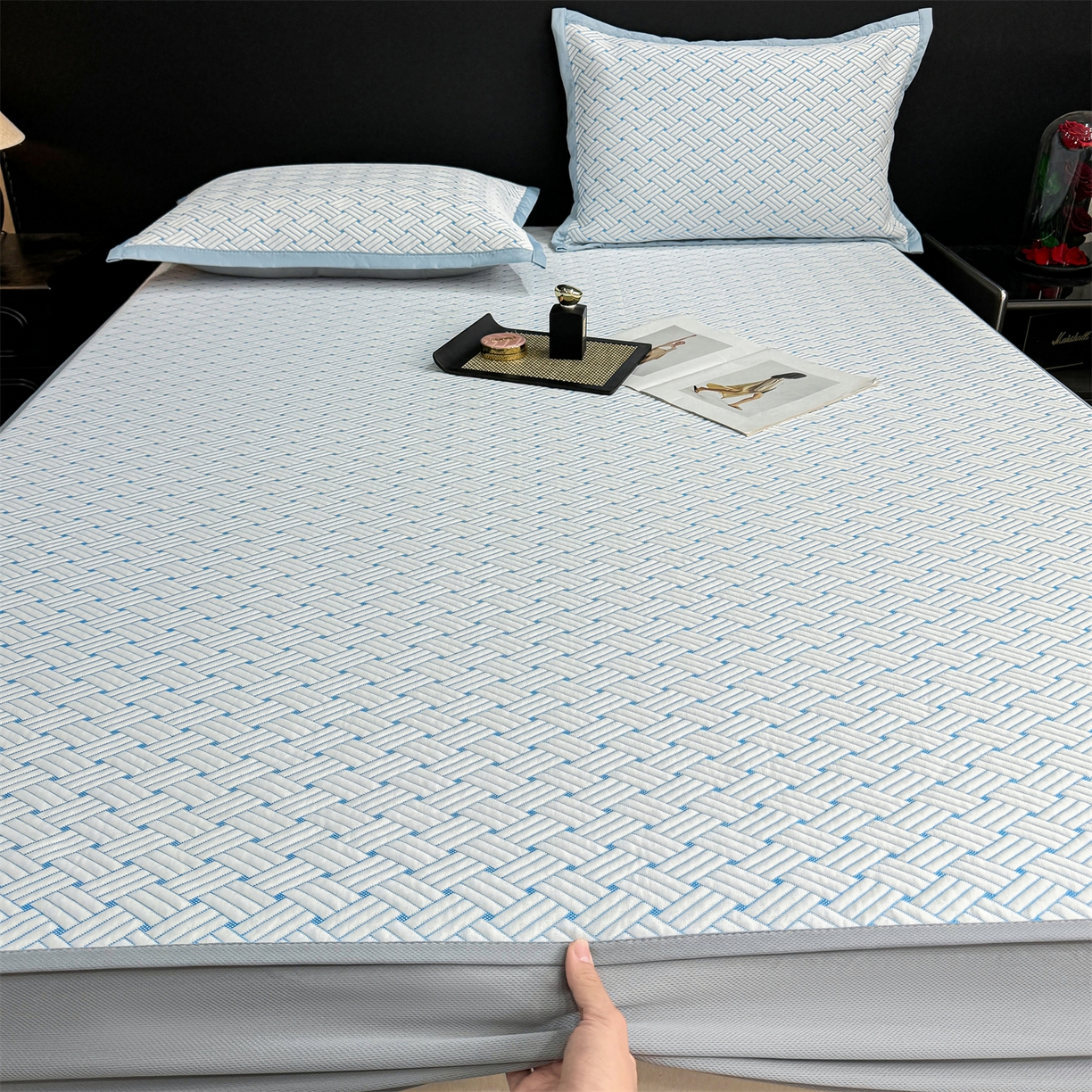 91家纺网 家纺一手货源 找家纺 （总）源舍家纺 2026新款爆款饼干花韩国豆豆A类凉席可机洗床笠款