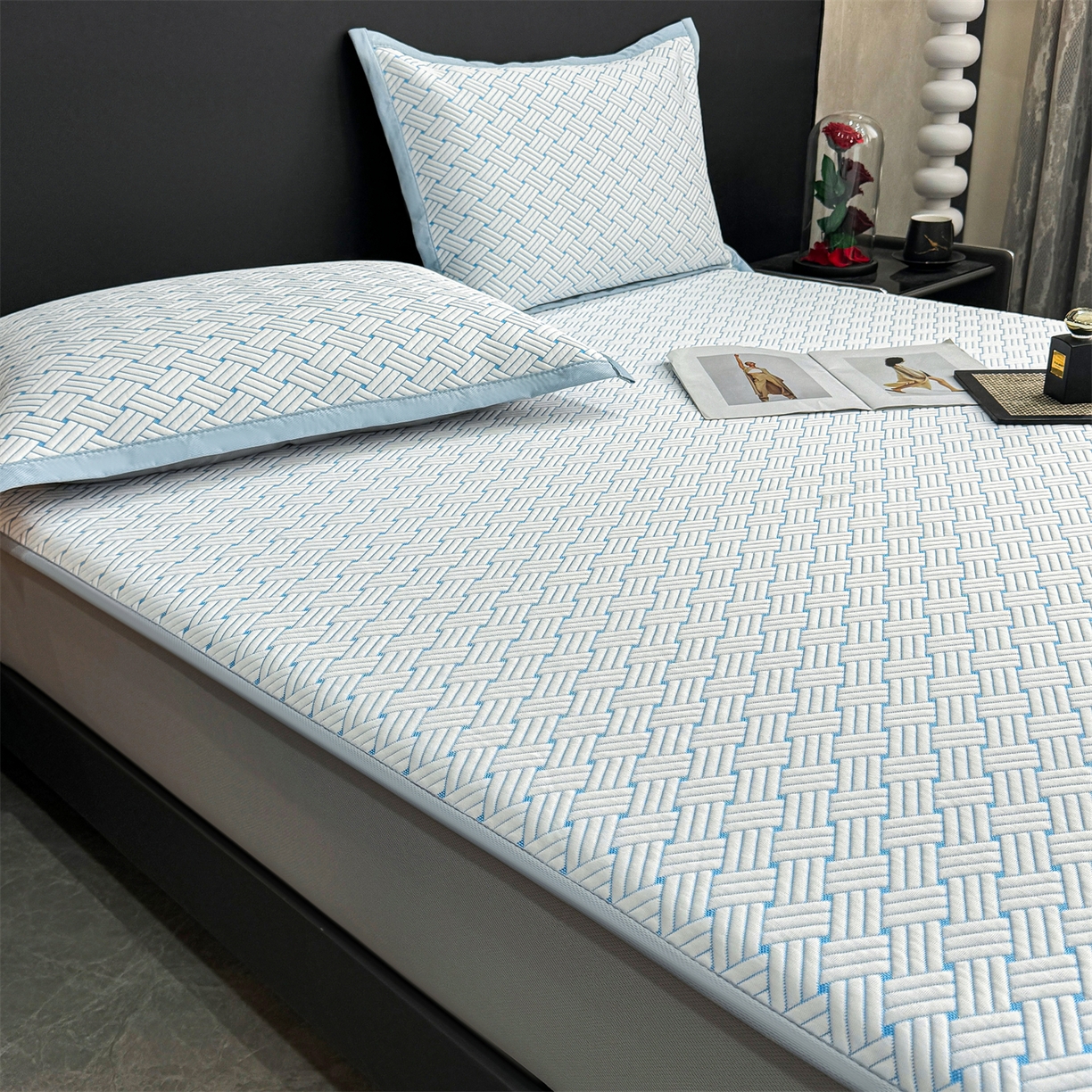 91家纺网 家纺一手货源 找家纺 （总）源舍家纺 2026新款爆款饼干花韩国豆豆A类凉席可机洗床笠款