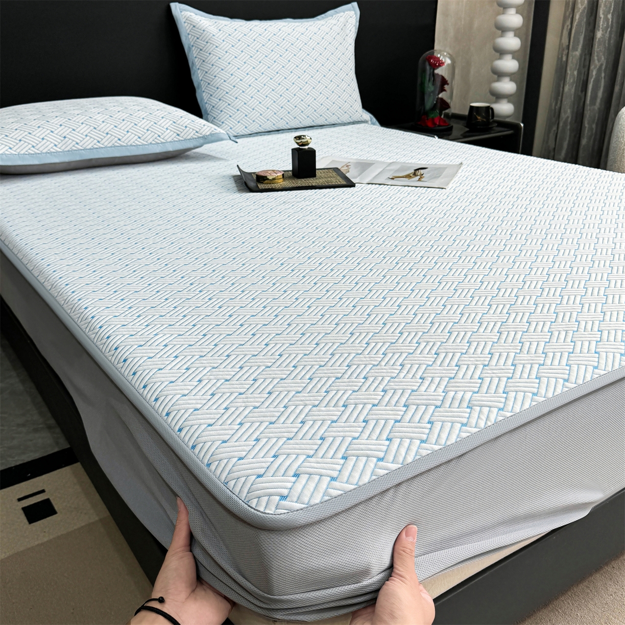 91家纺网 家纺一手货源 找家纺 （总）源舍家纺 2026新款爆款饼干花韩国豆豆A类凉席可机洗床笠款