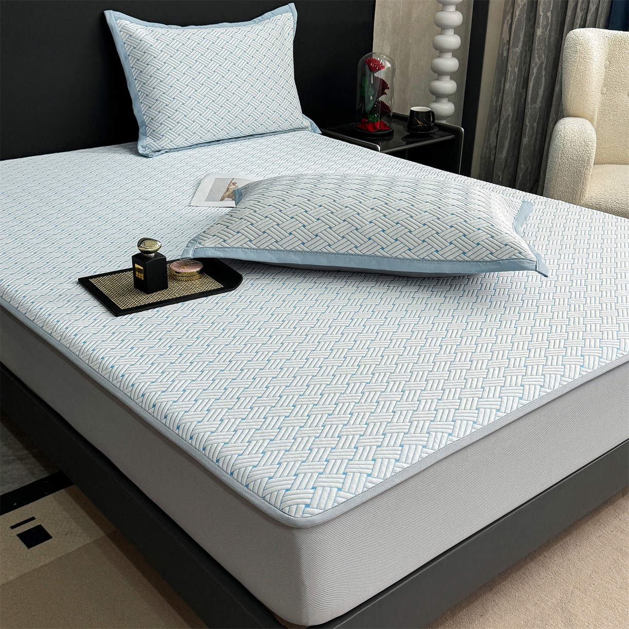 91家纺网 家纺一手货源 找家纺 （总）源舍家纺 2026新款爆款饼干花韩国豆豆A类凉席可机洗床笠款