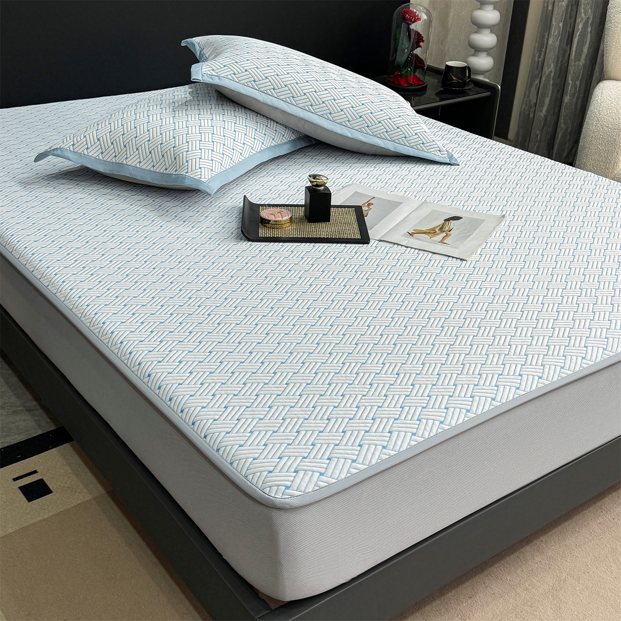 91家纺网 家纺一手货源 找家纺 （总）源舍家纺 2026新款爆款饼干花韩国豆豆A类凉席可机洗床笠款