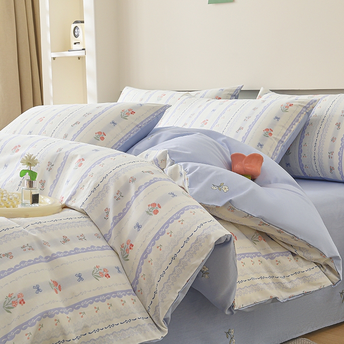 91家纺网 家纺一手货源 找家纺 （总）宇彬家纺 2026直播新款13372A类全棉纯棉印花床单床笠款四件套和单被套喷气清新简约