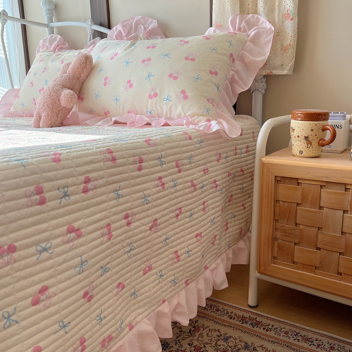 91家纺网 家纺一手货源 找家纺 （总）繁花家居 2026新款木棉泡芙感超糯叽叽花边床盖夏被四件套