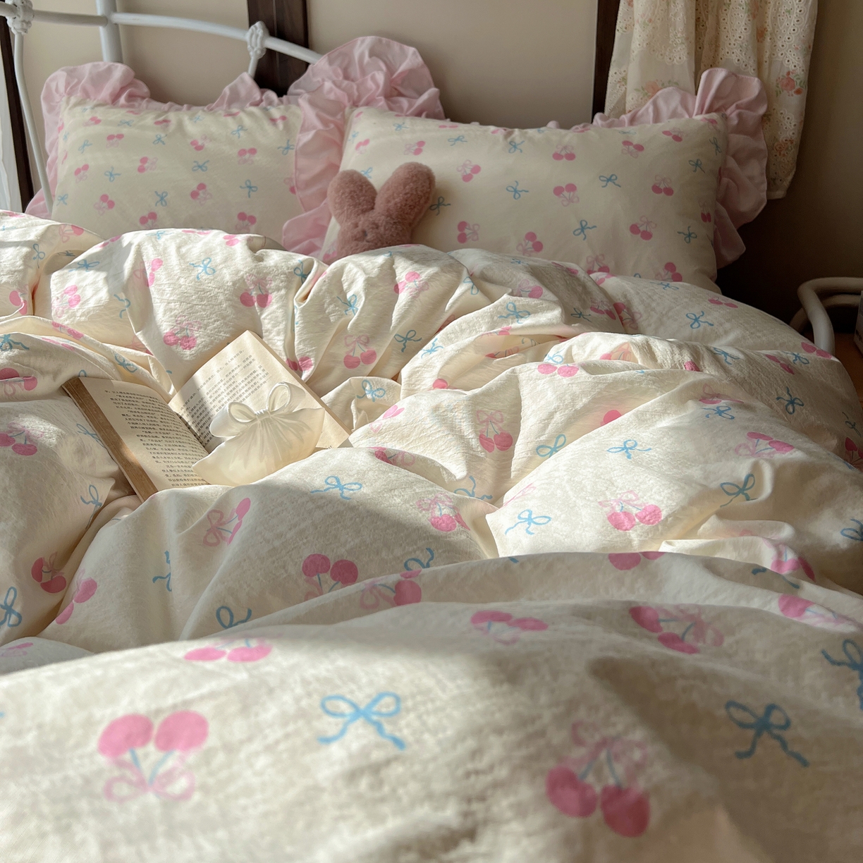 91家纺网 家纺一手货源 找家纺 （总）繁花家居 2026新款木棉泡芙感超糯叽叽花边床盖夏被四件套