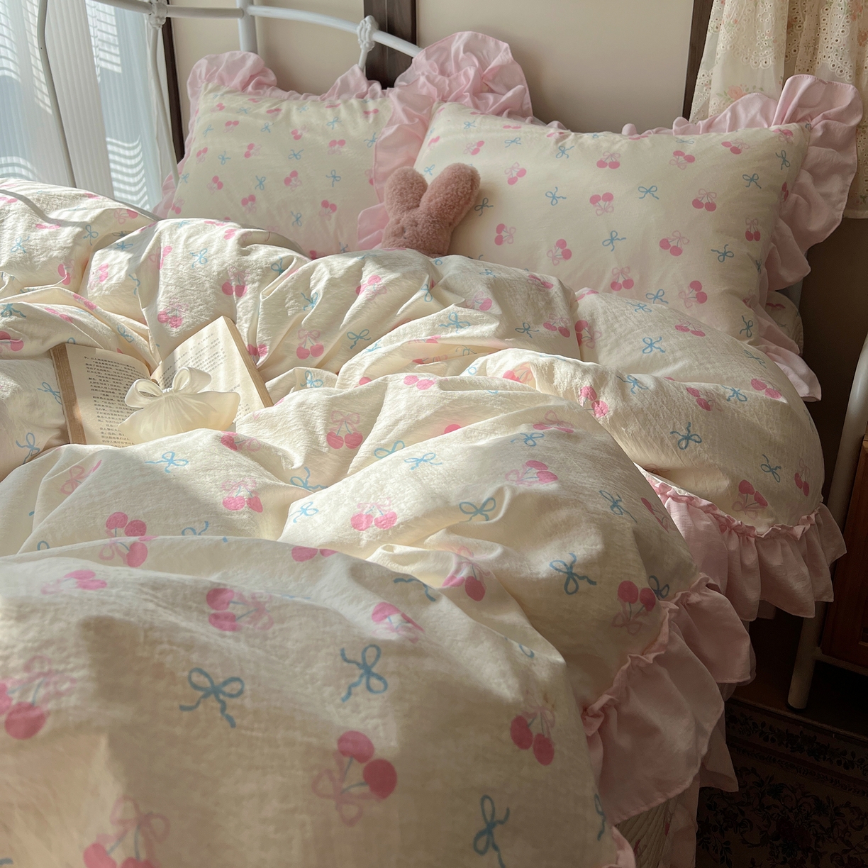 91家纺网 家纺一手货源 找家纺 （总）繁花家居 2026新款木棉泡芙感超糯叽叽花边床盖夏被四件套