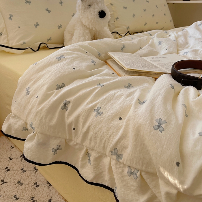 91家纺网 家纺一手货源 找家纺 （总）繁花家居 2026新款木棉泡芙感超糯叽叽花边床盖夏被四件套