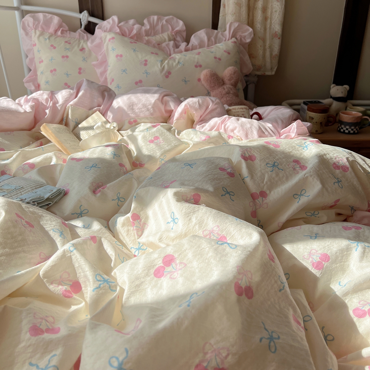 91家纺网 家纺一手货源 找家纺 （总）繁花家居 2026新款木棉泡芙感超糯叽叽花边床盖夏被四件套