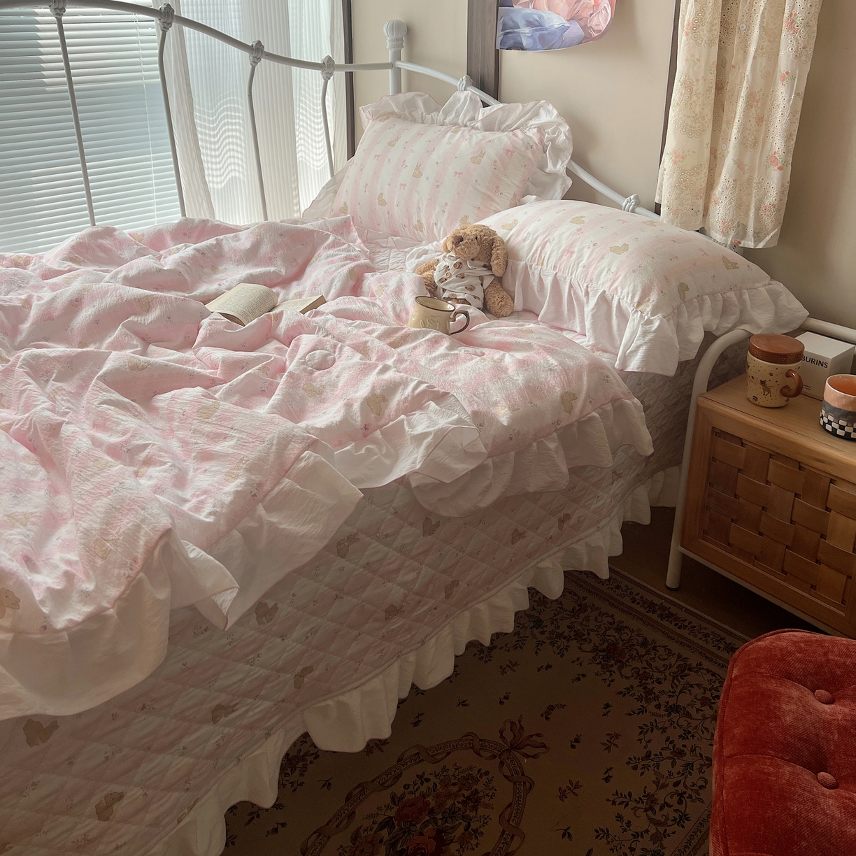 91家纺网 家纺一手货源 找家纺 （总）繁花家居 2026新款木棉泡芙感超糯叽叽花边床盖夏被四件套