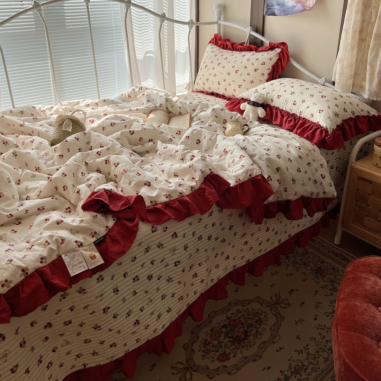 91家纺网 家纺一手货源 找家纺 （总）繁花家居 2026新款木棉泡芙感超糯叽叽花边床盖夏被四件套