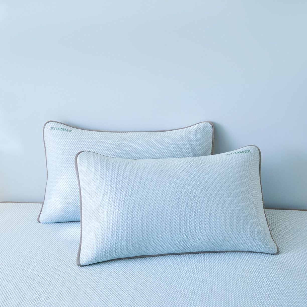 91家纺网 家纺一手货源 找家纺 （总）欧邦 2026新款PE中分子刺绣款冰豆豆床笠夏被套件-序叶系列