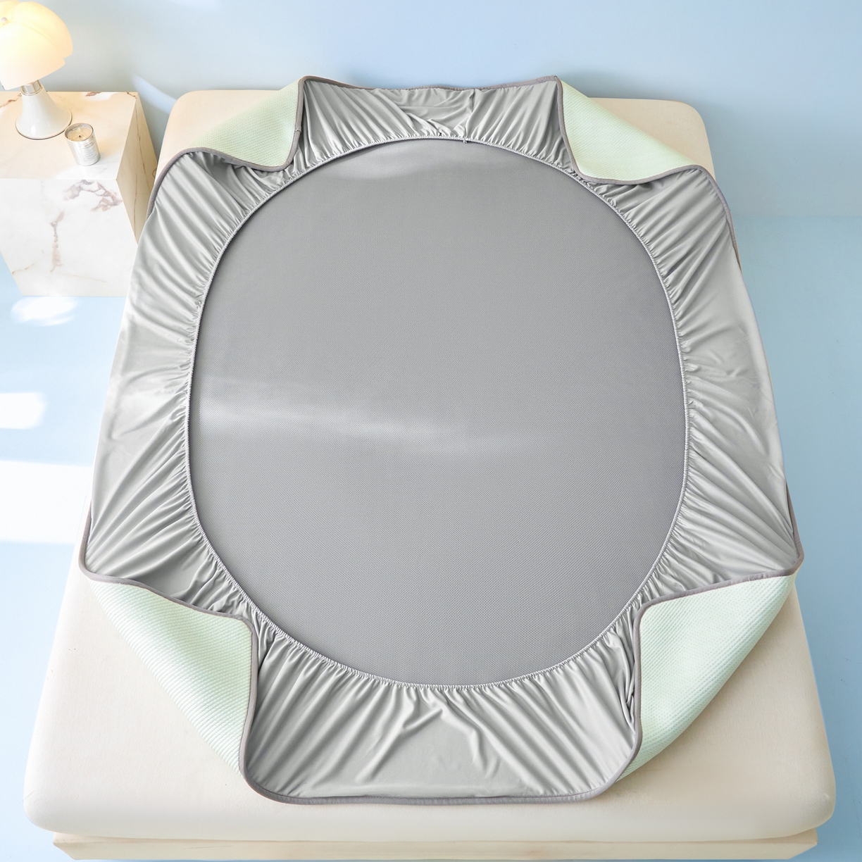 91家纺网 家纺一手货源 找家纺 欧邦 2026新款PE中分子刺绣款冰豆豆床笠夏被套件-序叶系列 序叶-绿