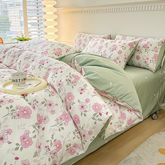 91家纺网 家纺一手货源 找家纺 （总）宇彬家纺 2026直播新款13372A类全棉纯棉印花床单床笠款四件套和单被套喷气清新简约