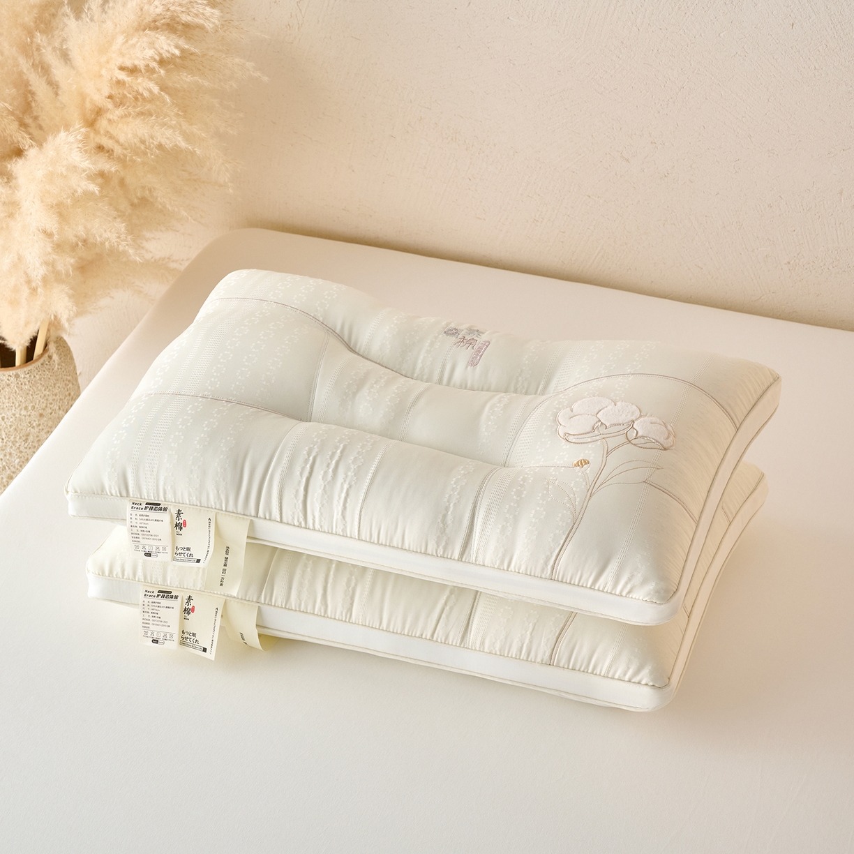 91家纺网 家纺一手货源 找家纺 鼎晟纺 2026新款素棉绣花款定型护颈枕枕头枕芯 素棉中枕单只装