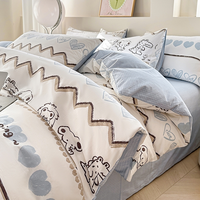 91家纺网 家纺一手货源 找家纺 宇彬家纺 2026直播新款13372A类全棉纯棉印花床单床笠款四件套和单被套喷气清新简约 布拉格调