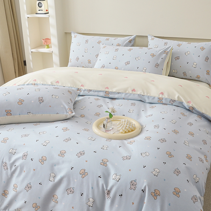 91家纺网 家纺一手货源 找家纺 宇彬家纺 2026直播新款13372A类全棉纯棉印花床单床笠款四件套和单被套喷气清新简约 告白小耶