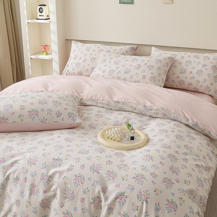 91家纺网 家纺一手货源 找家纺 宇彬家纺 2026直播新款13372A类全棉纯棉印花床单床笠款四件套和单被套喷气清新简约 诗野春日