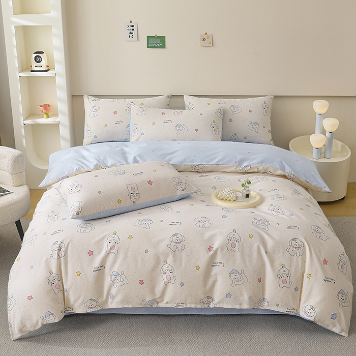 91家纺网 家纺一手货源 找家纺 宇彬家纺 2026直播新款13372A类全棉纯棉印花床单床笠款四件套和单被套喷气清新简约 小诗朵朵