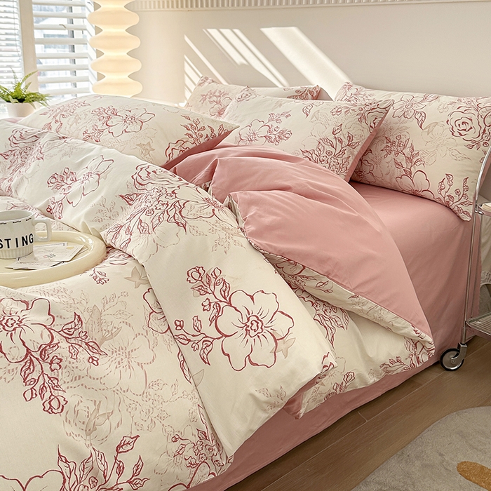 91家纺网 家纺一手货源 找家纺 宇彬家纺 2026直播新款13372A类全棉纯棉印花床单床笠款四件套和单被套喷气清新简约 东方国潮