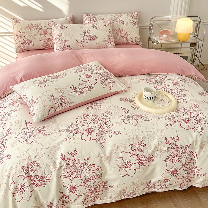 91家纺网 家纺一手货源 找家纺 宇彬家纺 2026直播新款13372A类全棉纯棉印花床单床笠款四件套和单被套喷气清新简约 东方国潮