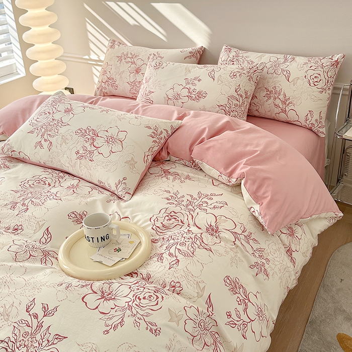 91家纺网 家纺一手货源 找家纺 宇彬家纺 2026直播新款13372A类全棉纯棉印花床单床笠款四件套和单被套喷气清新简约 东方国潮