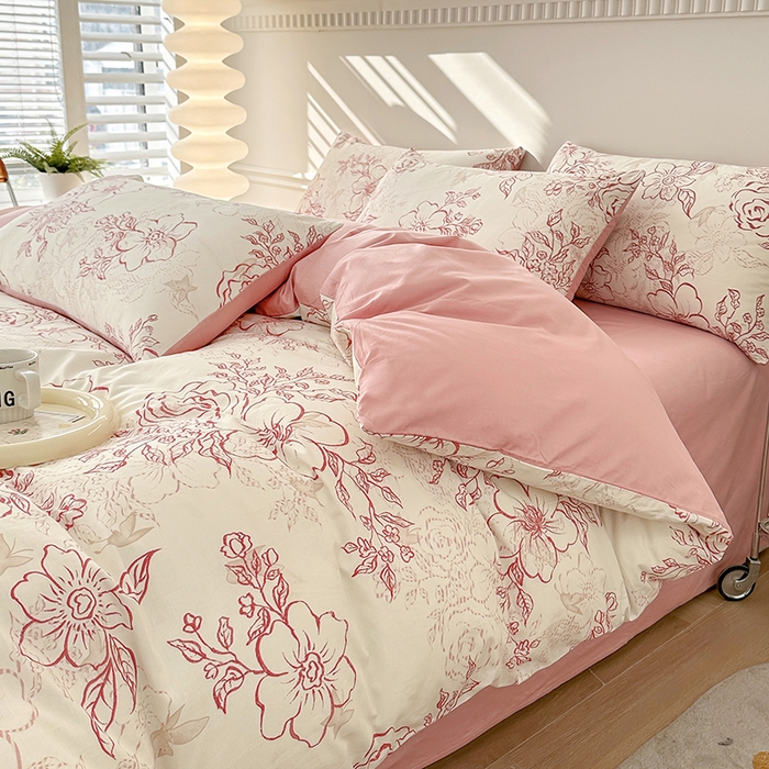 91家纺网 家纺一手货源 找家纺 宇彬家纺 2026直播新款13372A类全棉纯棉印花床单床笠款四件套和单被套喷气清新简约 东方国潮