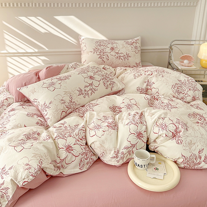 91家纺网 家纺一手货源 找家纺 宇彬家纺 2026直播新款13372A类全棉纯棉印花床单床笠款四件套和单被套喷气清新简约 东方国潮