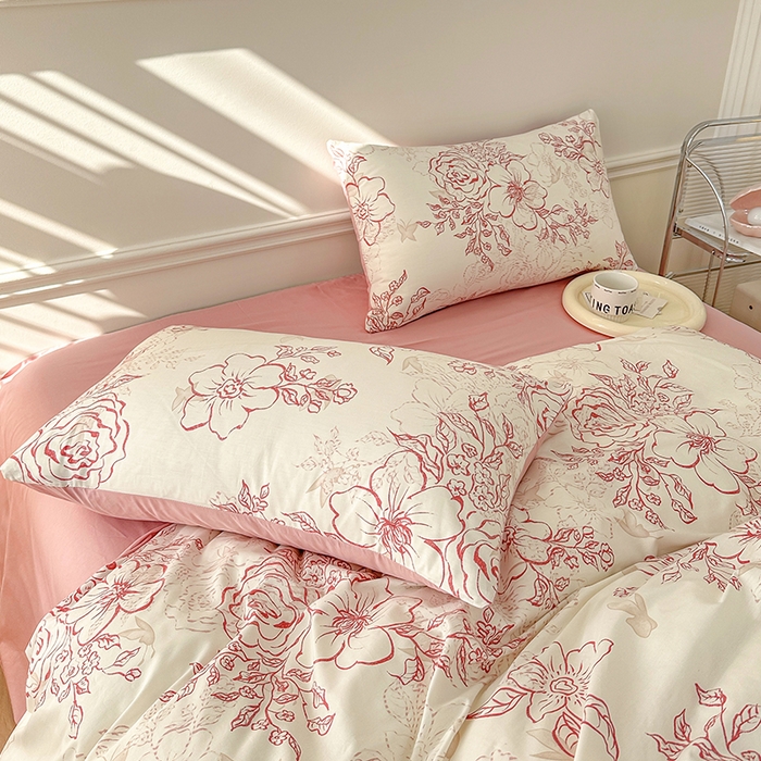 91家纺网 家纺一手货源 找家纺 宇彬家纺 2026直播新款13372A类全棉纯棉印花床单床笠款四件套和单被套喷气清新简约 东方国潮