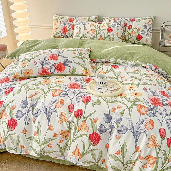 91家纺网 家纺一手货源 找家纺 宇彬家纺 2026直播新款13372A类全棉纯棉印花床单床笠款四件套和单被套喷气清新简约 朵霏