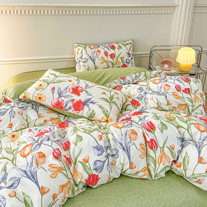 91家纺网 家纺一手货源 找家纺 宇彬家纺 2026直播新款13372A类全棉纯棉印花床单床笠款四件套和单被套喷气清新简约 朵霏