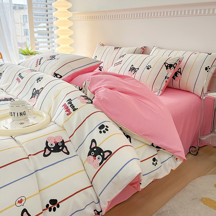 91家纺网 家纺一手货源 找家纺 宇彬家纺 2026直播新款13372A类全棉纯棉印花床单床笠款四件套和单被套喷气清新简约 法豆