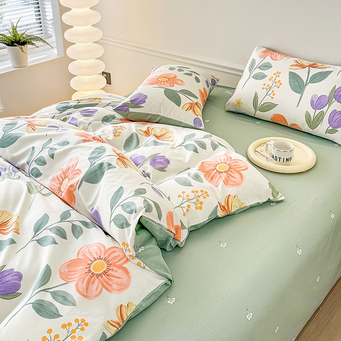 91家纺网 家纺一手货源 找家纺 宇彬家纺 2026直播新款13372A类全棉纯棉印花床单床笠款四件套和单被套喷气清新简约 古涧茉莉