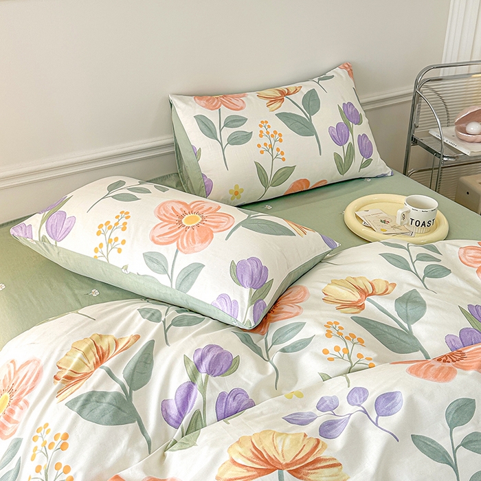 91家纺网 家纺一手货源 找家纺 宇彬家纺 2026直播新款13372A类全棉纯棉印花床单床笠款四件套和单被套喷气清新简约 古涧茉莉