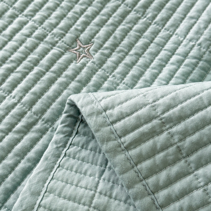 91家纺网 家纺一手货源 找家纺 沐纯家居 2026春夏新款全棉星月刺绣床盖三件套 星月蓝