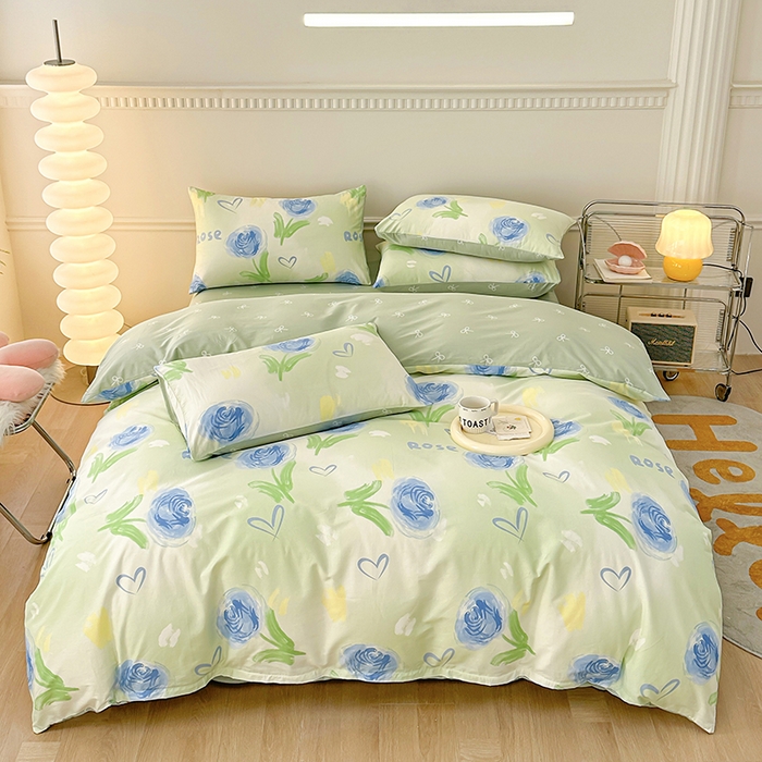 91家纺网 家纺一手货源 找家纺 宇彬家纺 2026直播新款13372A类全棉纯棉印花床单床笠款四件套和单被套喷气清新简约 墨妍