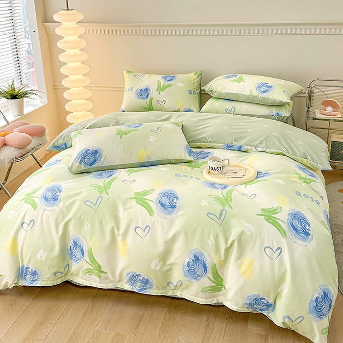 91家纺网 家纺一手货源 找家纺 宇彬家纺 2026直播新款13372A类全棉纯棉印花床单床笠款四件套和单被套喷气清新简约 墨妍